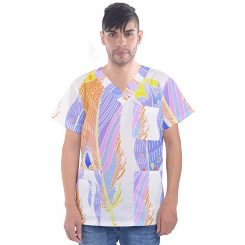 Feathers Design T- Shirtfeathers T- Shirt Men s V-neck Scrub Top by maxcute