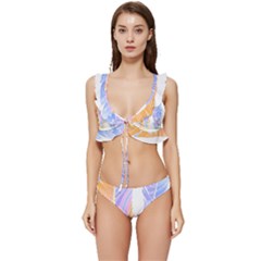 Feathers Design T- Shirtfeathers T- Shirt Low Cut Ruffle Edge Bikini Set