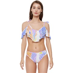 Feathers Design T- Shirtfeathers T- Shirt Ruffle Edge Tie Up Bikini Set	