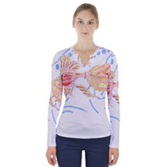 Fishing Lover T- Shirtfish T- Shirt (7) V-neck Long Sleeve Top by maxcute