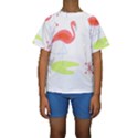 Flamingo T- Shirt Mid- Century Modern Pink Flamingo With Retro Icons Repeating Pattern T- Shirt Kids  Short Sleeve Swimwear View1