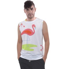 Flamingo T- Shirt Mid- Century Modern Pink Flamingo With Retro Icons Repeating Pattern T- Shirt Men s Regular Tank Top by maxcute