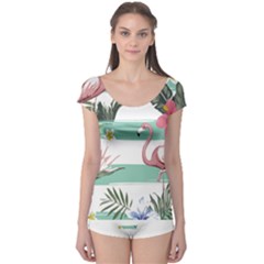 Flamingos T- Shirt Flamingos Tropical Pattern T- Shirt Boyleg Leotard  by maxcute