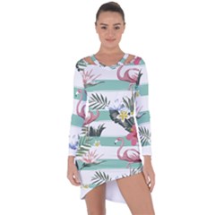 Flamingos T- Shirt Flamingos Tropical Pattern T- Shirt Asymmetric Cut-out Shift Dress by maxcute