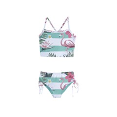 Flamingos T- Shirt Flamingos Tropical Pattern T- Shirt Girls  Tankini Swimsuit by maxcute