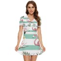 Flamingos T- Shirt Flamingos Tropical Pattern T- Shirt V-Neck High Waist Chiffon Mini Dress View1