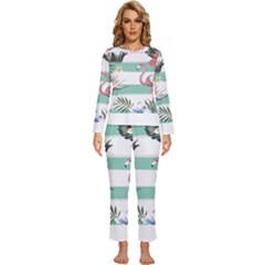 Flamingos T- Shirt Flamingos Tropical Pattern T- Shirt Womens  Long Sleeve Lightweight Pajamas Set