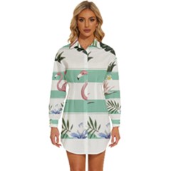 Flamingos T- Shirt Flamingos Tropical Pattern T- Shirt Womens Long Sleeve Shirt Dress