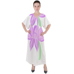 Floral Illustration T- Shirt A Delicate Flower T- Shirt V-neck Boho Style Maxi Dress by maxcute