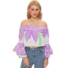 Floral Illustration T- Shirt A Delicate Flower T- Shirt Off Shoulder Flutter Bell Sleeve Top by maxcute