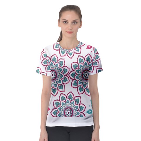 Floral Mandala T- Shirt Colorful Lotus Flower Mandala Art Pattern Women s Sport Mesh Tee by maxcute