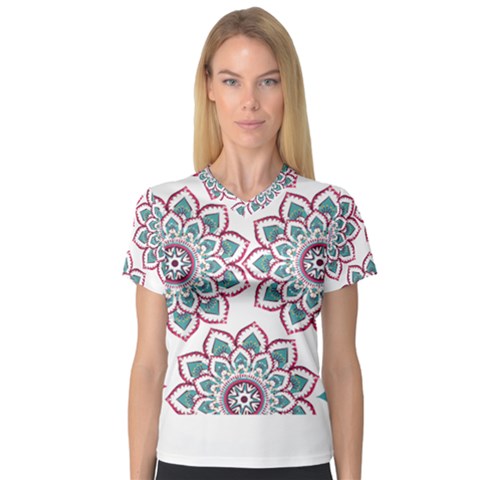 Floral Mandala T- Shirt Colorful Lotus Flower Mandala Art Pattern V-neck Sport Mesh Tee by maxcute