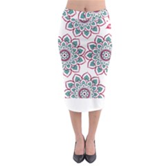 Floral Mandala T- Shirt Colorful Lotus Flower Mandala Art Pattern Midi Pencil Skirt by maxcute