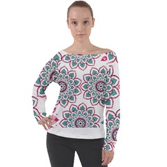 Floral Mandala T- Shirt Colorful Lotus Flower Mandala Art Pattern Off Shoulder Long Sleeve Velour Top by maxcute