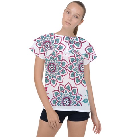 Floral Mandala T- Shirt Colorful Lotus Flower Mandala Art Pattern Ruffle Collar Chiffon Blouse by maxcute