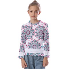 Floral Mandala T- Shirt Colorful Lotus Flower Mandala Art Pattern Kids  Frill Detail Tee