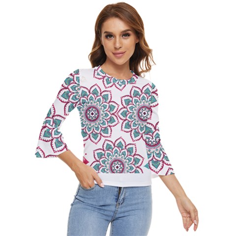 Floral Mandala T- Shirt Colorful Lotus Flower Mandala Art Pattern Bell Sleeve Top by maxcute