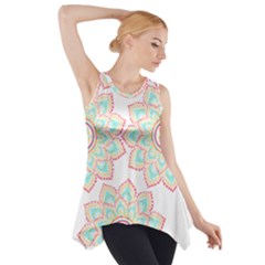 Floral Mandala T- Shirt Pretty Lotus Flower Mandala Art Pattern Side Drop Tank Tunic by maxcute