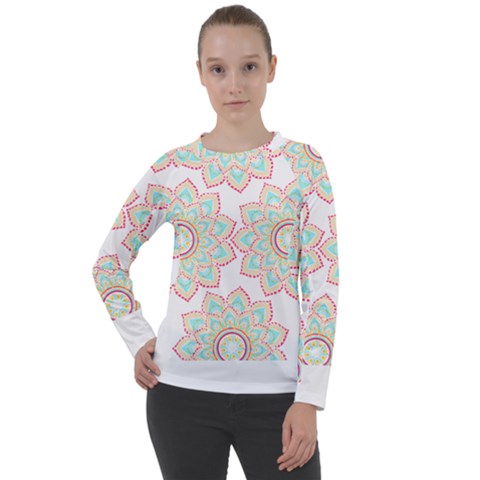 Floral Mandala T- Shirt Pretty Lotus Flower Mandala Art Pattern Women s Long Sleeve Raglan Tee by maxcute