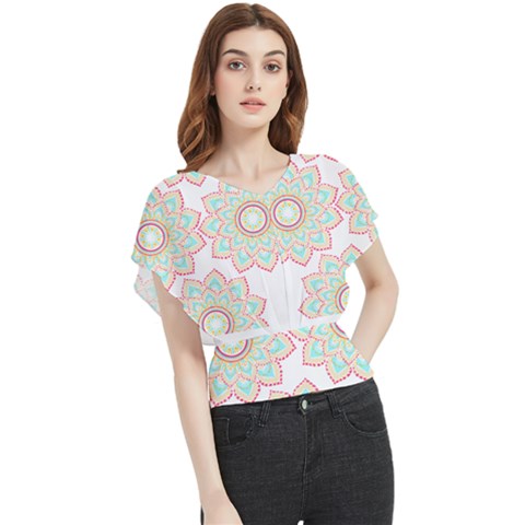 Floral Mandala T- Shirt Pretty Lotus Flower Mandala Art Pattern Butterfly Chiffon Blouse by maxcute