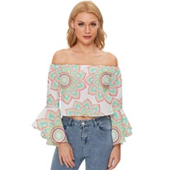 Floral Mandala T- Shirt Pretty Lotus Flower Mandala Art Pattern Off Shoulder Flutter Bell Sleeve Top by maxcute