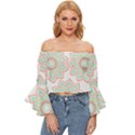 Floral Mandala T- Shirt Pretty Lotus Flower Mandala Art Pattern Off Shoulder Flutter Bell Sleeve Top View1