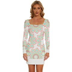 Floral Mandala T- Shirt Pretty Lotus Flower Mandala Art Pattern Long Sleeve Square Neck Bodycon Velour Dress by maxcute