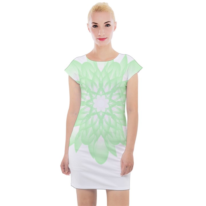 Floral Pattern T- Shirt Beautiful And Artistic Light Green Flower T- Shirt Cap Sleeve Bodycon Dress