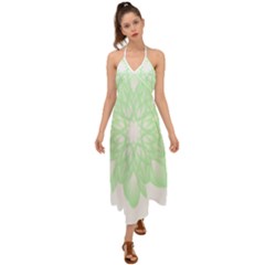 Floral Pattern T- Shirt Beautiful And Artistic Light Green Flower T- Shirt Halter Tie Back Dress  by maxcute