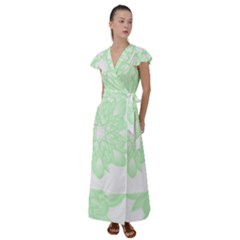 Floral Pattern T- Shirt Beautiful And Artistic Light Green Flower T- Shirt Flutter Sleeve Maxi Dress by maxcute