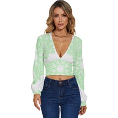 Floral Pattern T- Shirt Beautiful And Artistic Light Green Flower T- Shirt Long Sleeve Deep-v Velour Top by maxcute