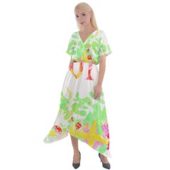 Floral Pattern T- Shirt Floral T- Shirt Cross Front Sharkbite Hem Maxi Dress by maxcute