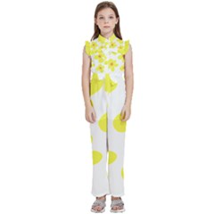 Floral Pattern T- Shirt Yellow Flowers T- Shirt Kids  Sleeveless Ruffle Edge Band Collar Chiffon One Piece