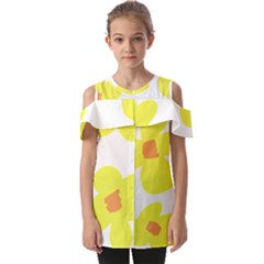 Floral Pattern T- Shirt Yellow Flowers T- Shirt Fold Over Open Sleeve Top