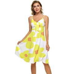 Floral Pattern T- Shirt Yellow Flowers T- Shirt Sleeveless Tie Front Chiffon Dress