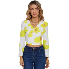 Floral Pattern T- Shirt Yellow Flowers T- Shirt Long Sleeve V-neck Top