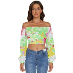 Floral T- Shirt Floral 4 Long Sleeve Crinkled Weave Crop Top