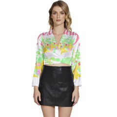 Floral T- Shirt Floral 4 Long Sleeve Tie Back Satin Wrap Top