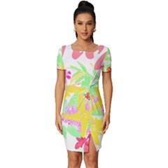 Floral T- Shirt Floral 4 Fitted Knot Split End Bodycon Dress