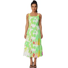 Floral T- Shirt Floral 4 Square Neckline Tiered Midi Dress