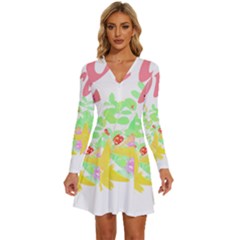 Floral T- Shirt Floral 4 Long Sleeve Deep V Mini Dress 