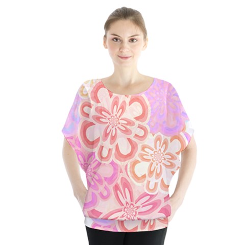 Flower Bouquet T- Shirt Tissue Paper Flower Bouquet T- Shirt Batwing Chiffon Blouse by maxcute