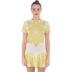 Flower Design T- Shirt Beautiful And Artistic Golden Flower T- Shirt Drop Hem Mini Chiffon Dress by maxcute