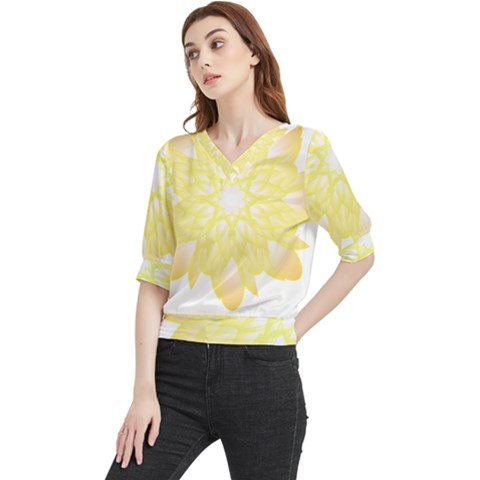 Flower Design T- Shirt Beautiful And Artistic Golden Flower T- Shirt Quarter Sleeve Blouse by maxcute