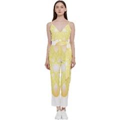 Flower Design T- Shirt Beautiful And Artistic Golden Flower T- Shirt V-neck Spaghetti Strap Tie Front Jumpsuit by maxcute