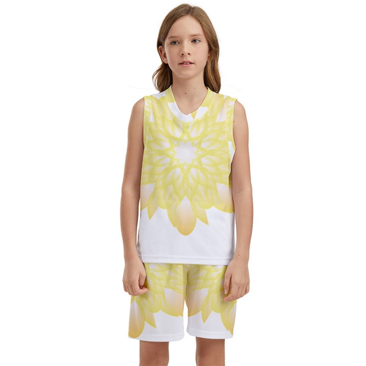 Flower Design T- Shirt Beautiful And Artistic Golden Flower T- Shirt Kids  Basketball Mesh Set