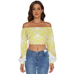 Flower Design T- Shirt Beautiful And Artistic Golden Flower T- Shirt Long Sleeve Crinkled Weave Crop Top by maxcute