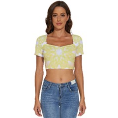 Flower Design T- Shirt Beautiful And Artistic Golden Flower T- Shirt Short Sleeve Square Neckline Crop Top  by maxcute