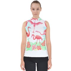 Flower Flamingo T- Shirt Floral Birds Flower Flamingo T- Shirt Mock Neck Shell Top by maxcute