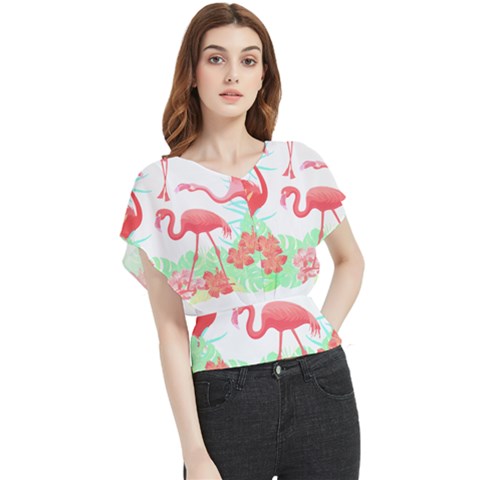 Flower Flamingo T- Shirt Floral Birds Flower Flamingo T- Shirt Butterfly Chiffon Blouse by maxcute